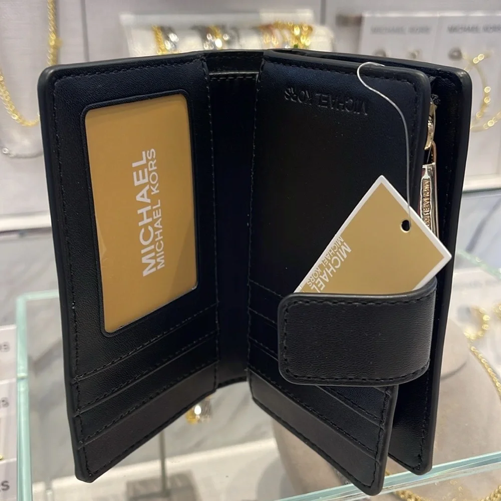 Michael Kors Jet Set Medium Two-Tone Logo Wallet BLACK COMBO NWT